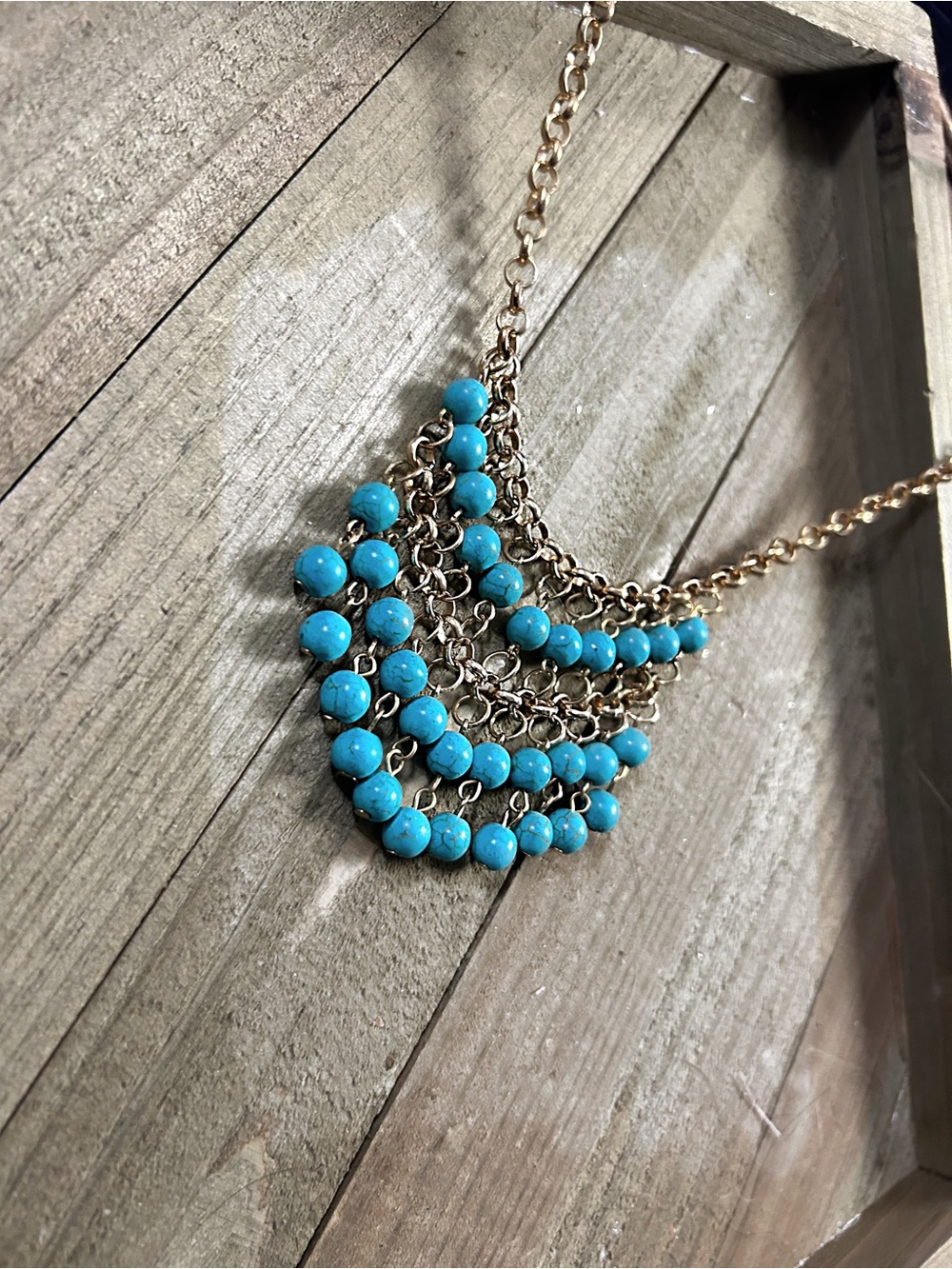 Beautiful Tiered Chandelier Faux Turquoise Necklace - Picture 4 of 10